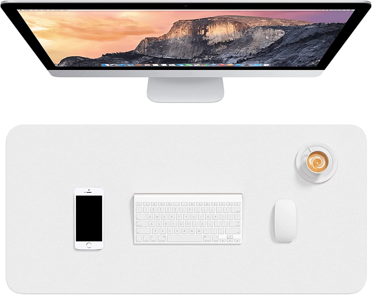 Desk Pad, 30" X 14" PU Leather Desk Mat, XL Extended Mouse Pad, Waterproof Desktop Blotter Protector, Non-Slip Ultra Thin Large Laptop Keyboard Writing Mat for Office Home, White